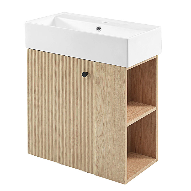 Meuble-lavabo flottant 21,6 po avec lavabo en céramique, Bois
