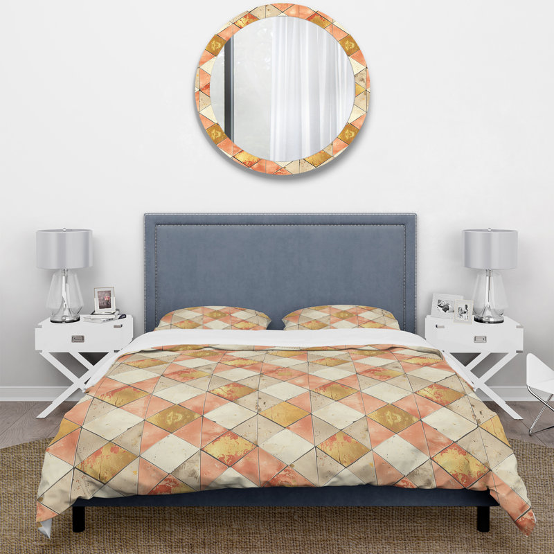 Ensemble de housse de couette rustique saumon et doré I - Farmhouse, Housse de couette très grand + 2 taies décorativ