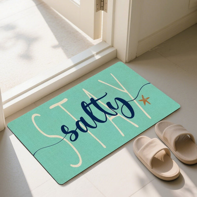 Tapis côtier Stay Salty, pour maison de plage et salle de bain, 24 po x 36 po, bleu sarcelle