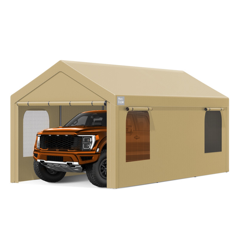 10 Ft. W X 20 Ft. D Heavy Duty Carport Portable Garbage, Brown