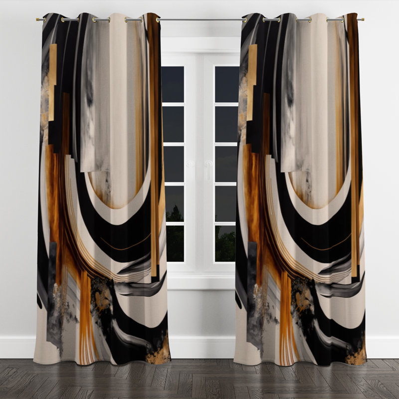 Aureon - Abstract Grommet Curtain - Velvet Room Darkening - 1 panel, 52" W x 108" L, Golden Grommets