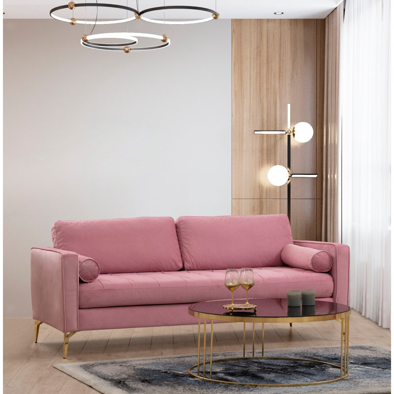 Elegant 3-Seat Sofa, Dusty Rose Color | Beech Wood & Chipboard Frame, 84.6 x 35.4 x 27.6 inches | Soft 100% Polyester Fabric, 2 Dry-Cleanable Pillows Included, Comfortable Foam Cushions | Perfect for Glam & Hotel Style Living Rooms