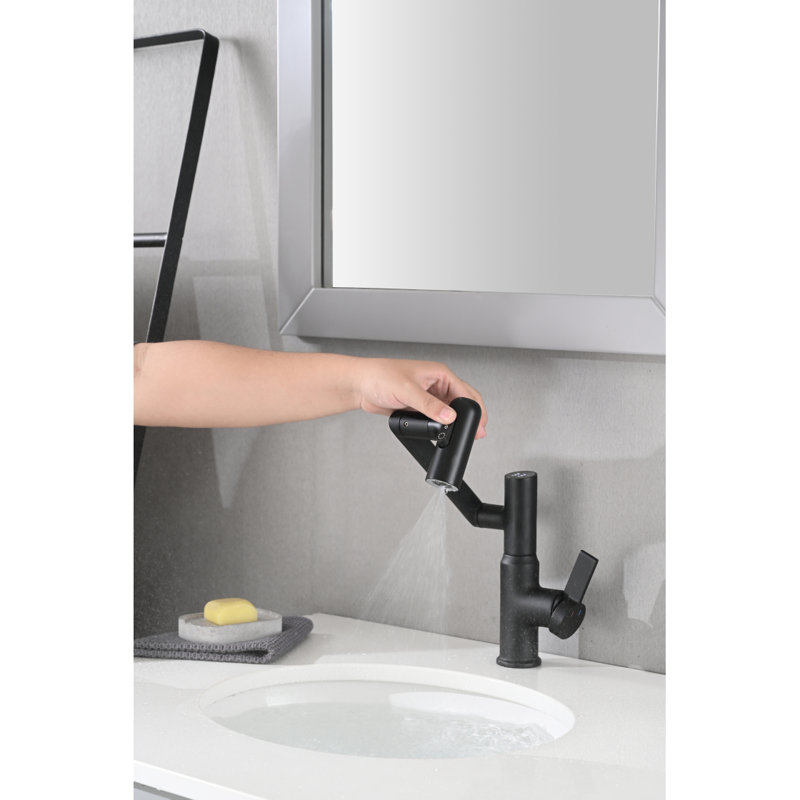 Robinet de lavabo de salle de bain avec fonction de jet, affichage de la température, interrupteur antidérapant, commandes d'eau chaude et froide et bec pivotant à 360 °