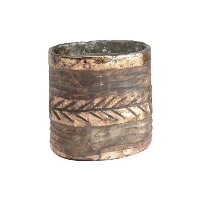 Porte-votive ovale en verre au mercure gravé, finition argent oxydé