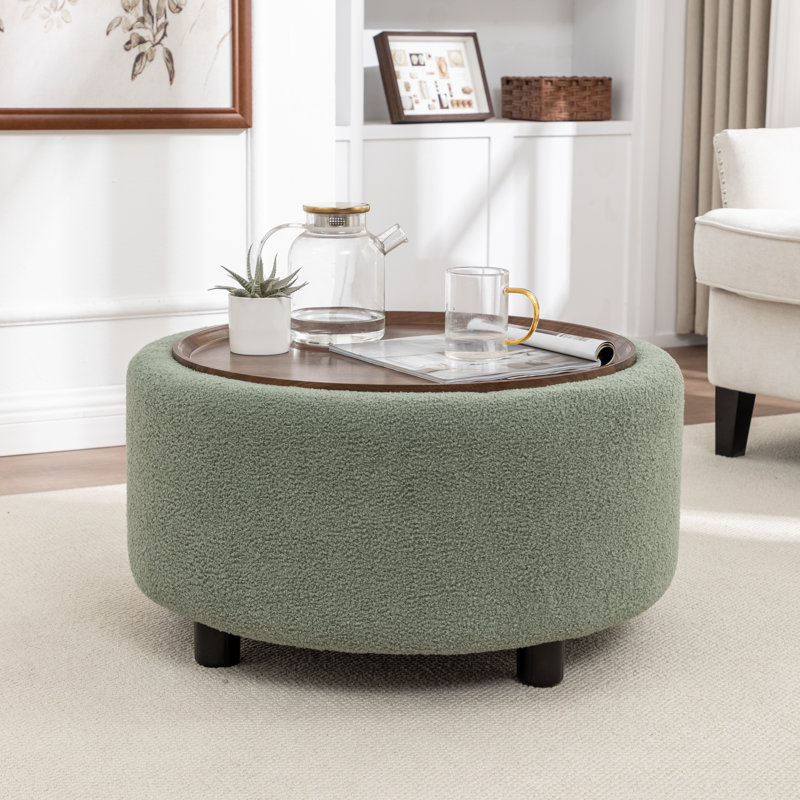 Pietsch Round Coffee Table with Storage, Green Boucle