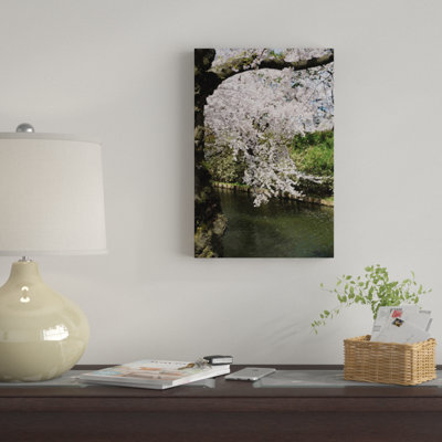 « cerises et fleurs near outer moat of hirosaki park, hirosaki, aomori préfecture, japon », reproduction de photo sur toile