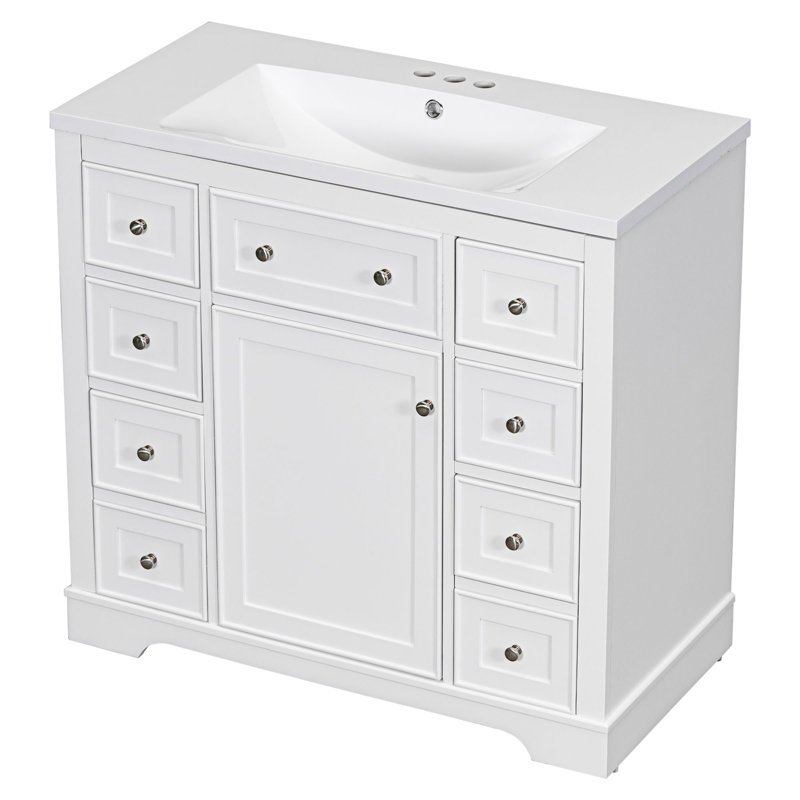 Meuble-lavabo simple autoportant de 36 po avec plateau en céramique Mikala