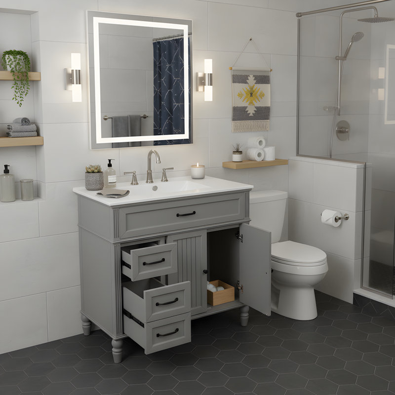 Meuble-lavabo 36 po avec lavabo en céramique, Gris