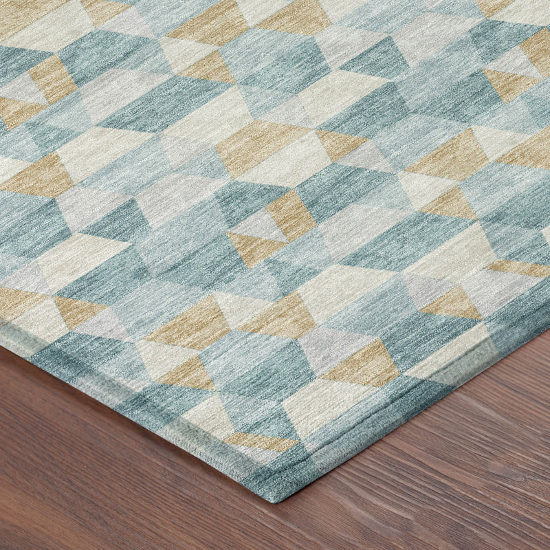 Machine Washable Indoor/Outdoor Chantille ACN2694 Geometric Rug, 1'8" x 2'6", Teal