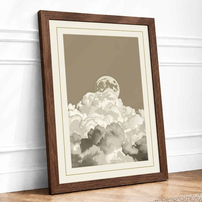 Moon Beyond Clouds Minimalist - Print, Walnut, A1 - 84.1 x 59.4 cm
