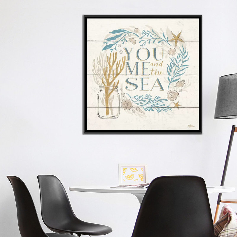 «Golden Sea III», art textuel sur toile tendue, H 18 po x l 18 po x P 1,5 po, Toile encadrée noire, Pas de tapis