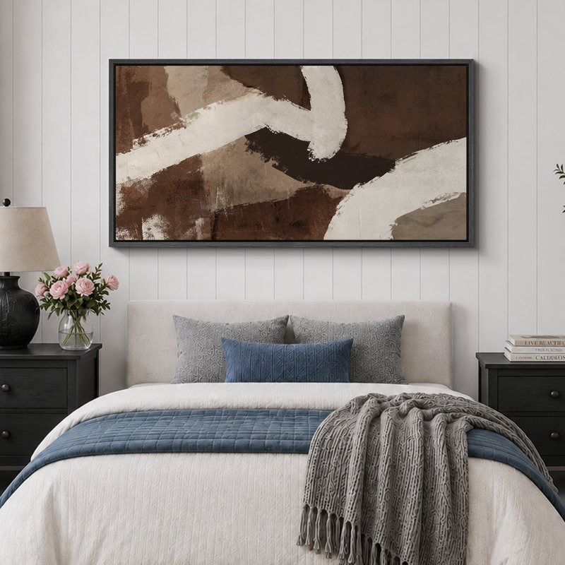 «Grunge Abstract Paint Stroke Effect Mid Mid Century Shape Contemporary Abstract Dynamic Black and White», reproduction encadrée sur toile