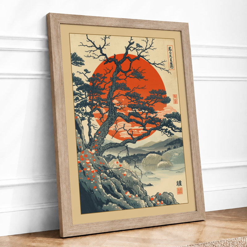 Ancient Tree At Sunrise Japandi - Print, A1 - 84.1 x 59.4 cm, Oak