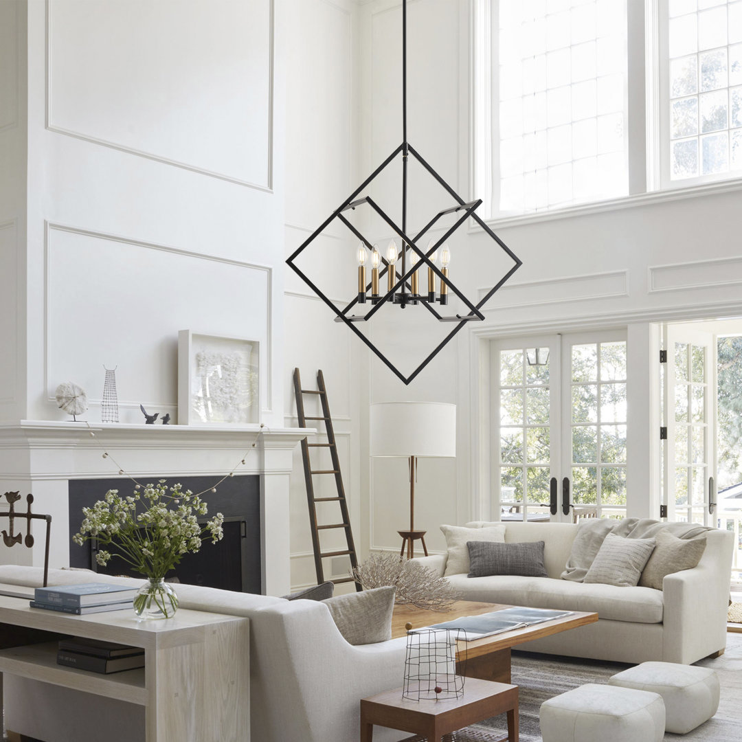 Camerlengo 6-Light Rustic Farmhouse Lantern Adjustable Height Dimmable Black Chandelier Light Fixture Wade Logan®