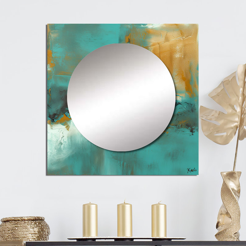 Ismena - Grand miroir carré abstrait pour décoration murale, 23 po x 23 po