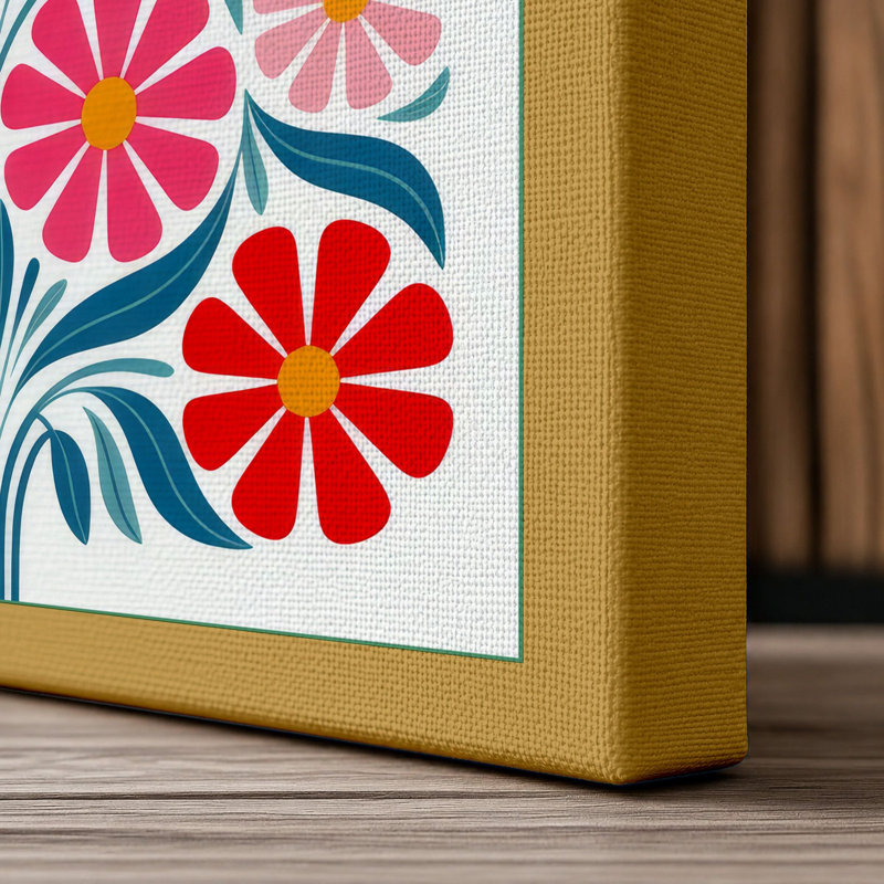 Floral Vase in Bloom Botanical - Wrapped Canvas, 24x16 - 61.0 x 40.6 cm, Ochre Border
