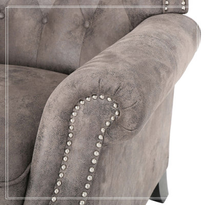Modern Manual Push Back Recliner Chair Microfiber 3-Position Recliner with Rolled Arms, Nailhead Trim & Rubber Wood Legs for Living Room, Bedroom, Home Theater, Brown Gray