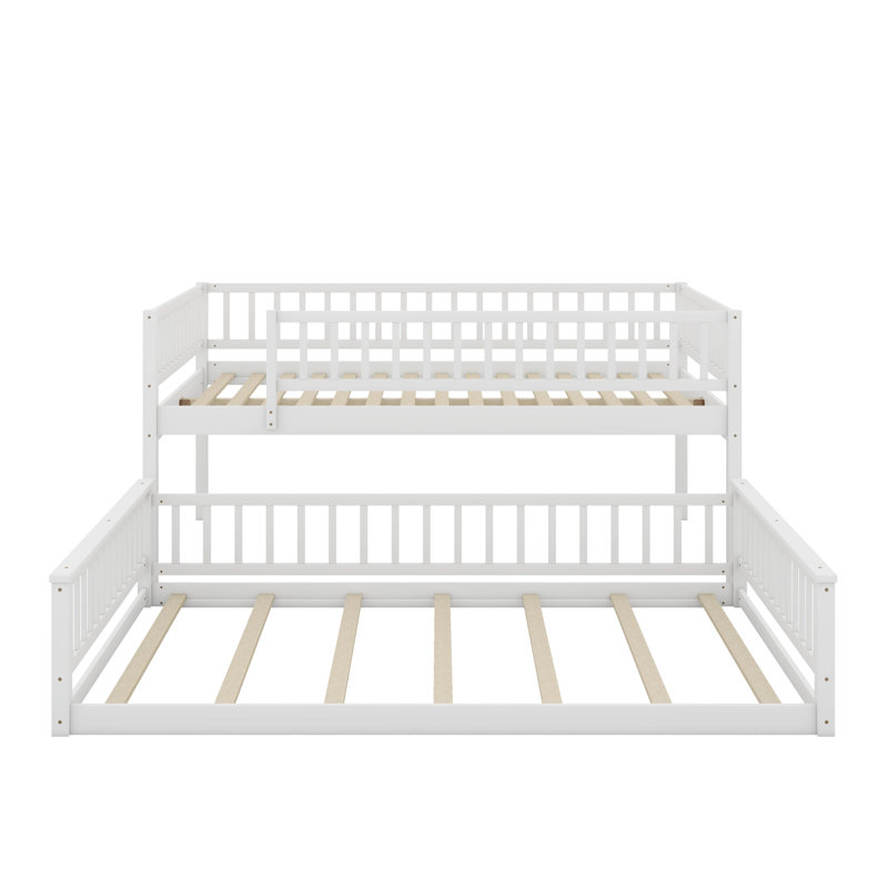 Queen Over Queen Bunk Bed With Ladder And Guardrails, White