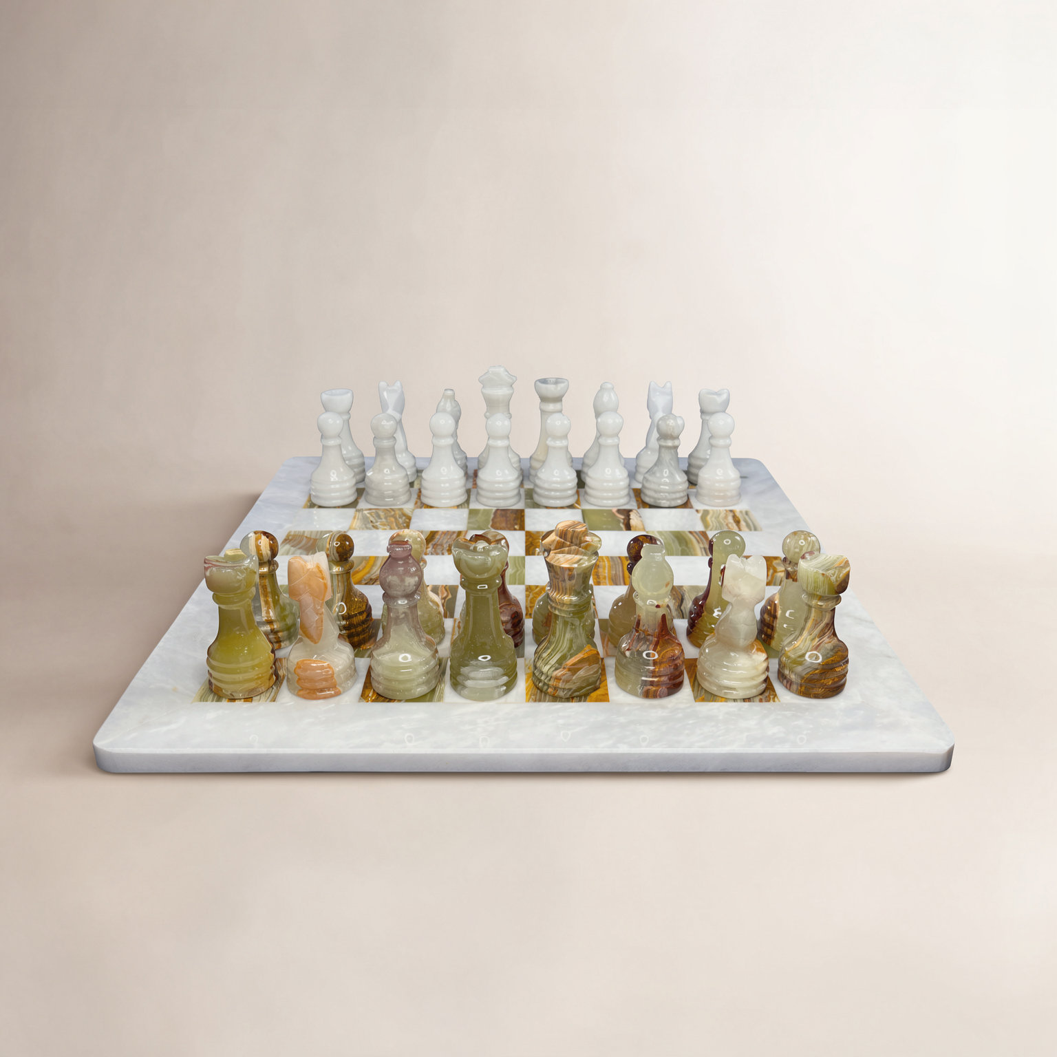 Handmade Marble Chess Set, Onyx/White