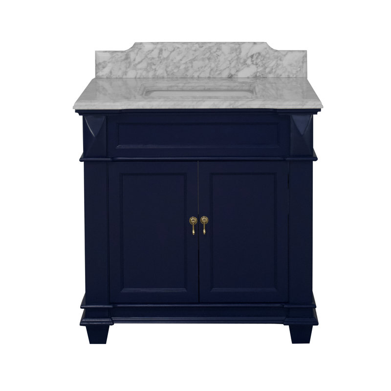 Aoibhin 36'' Single Bathroom Vanity with Top, Royal Blue, Carrara Marble