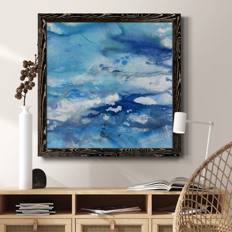 Marbré - peinture sur toile encadrée, H 17 po x l 17 po x P 1,5 po, Toile avec cadre noir patiné