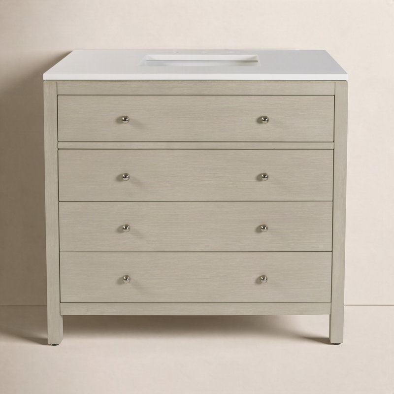 Nora 36 in W Quartz Top Single Sink Bathroom Vanity Set, Antique Taupe