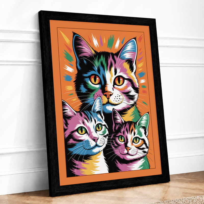 Cats Pop Art - Framed Print, Black, A4 - 29.7 x 21.0 cm
