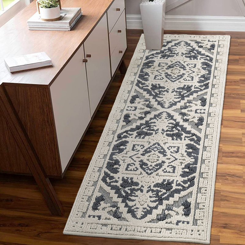Imitation Weave Texture Carpet Area Rug Vintage Thin Rugs for Living Room Boho Oriental Medallion Rug Hallway Rug Low Pile Non-Slip Non-Shedding Indoor Rug for Bedroom Soft Washable Rug Home Office Dorm Farmhouse