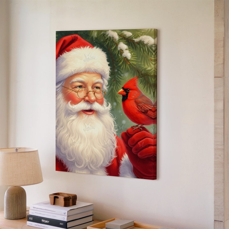 Canvas A Jolly Santa Claus With A Fluffy White Beard And Wall Art Round Glasses Wearing A Classic Red Suit With White Fur Creating Canvas Wall Art