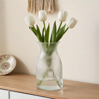 Nouveau vase en verre transparent côtelé à large ouverture, convenant à la décoration de table de salle à manger, à la décoration de mariage et aux cadeaux de pendaison de crémaillère