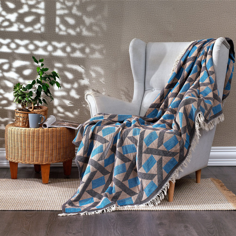 Batholo Jacquard Throw Blanket, Turquoise Blue