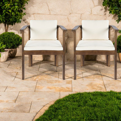 Ensemble de 2 chaises de patio pour l'extérieur, rembourrées en bois d'acacia