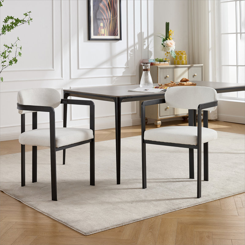 Ensemble de 2 chaises de salle à manger modernes rembourrées avec pieds en métal noir Boucle, Beige/noir