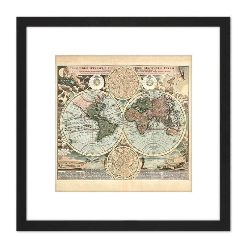 Map Antique Homann 1716 Earth Hemispheres Old Replica - Single Picture Frame Painting