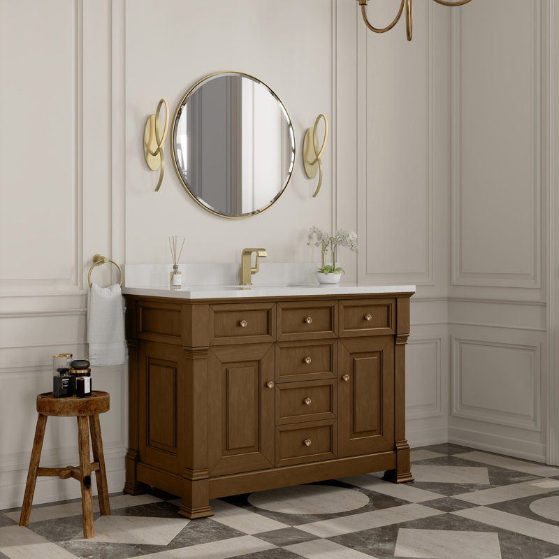 Brookfield 48'' W Single Vanity, Single Hole, White Zeus, Honey Oak