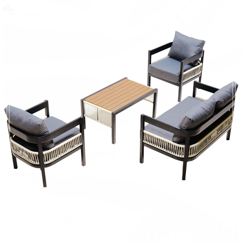 Multi-Person Outdoor Iron Sofa Set With A Table, Grey
