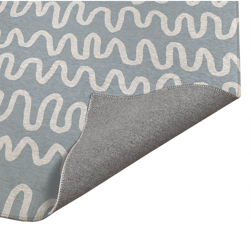 Wiggle Stripe Lightweight Non-Slip Kitchen Mat, Rectangle 5' x 7', Slate Blue