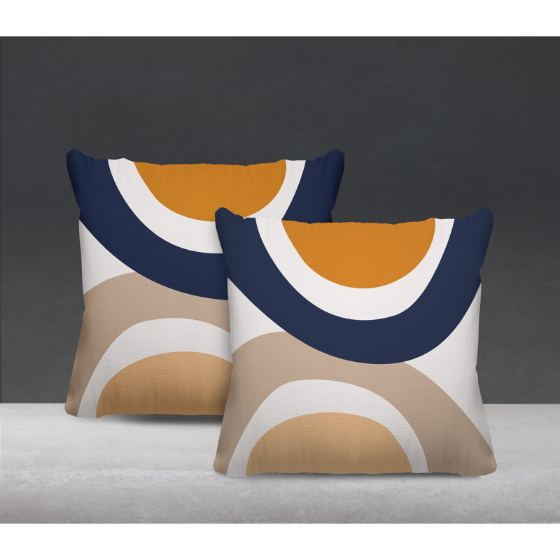 Jeté carré en polyester / mélange de polyester intérieur / extérieur, L 19 po x H 19 po, Orange / bleu marine / beige