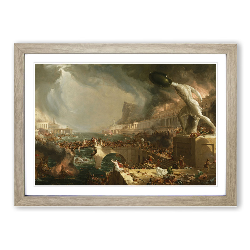 Course of the Empire Destruction by Thomas Cole - Picture Frame Painting on MDF, 27cm H x 36cm W x 2cm D, Oak Framed