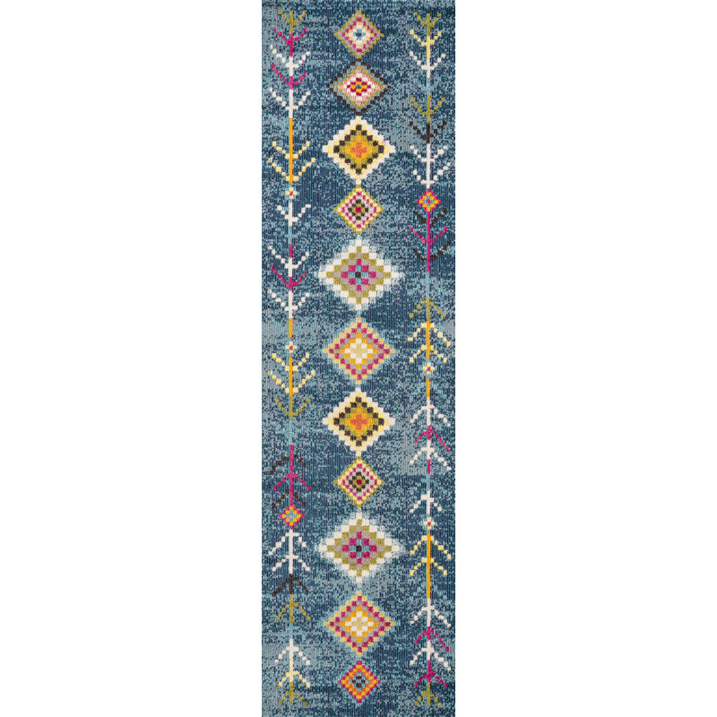 Bethlehem Tribal Love Geometric Dark Blue/Multi Rug, Runner 2'3" x 8'