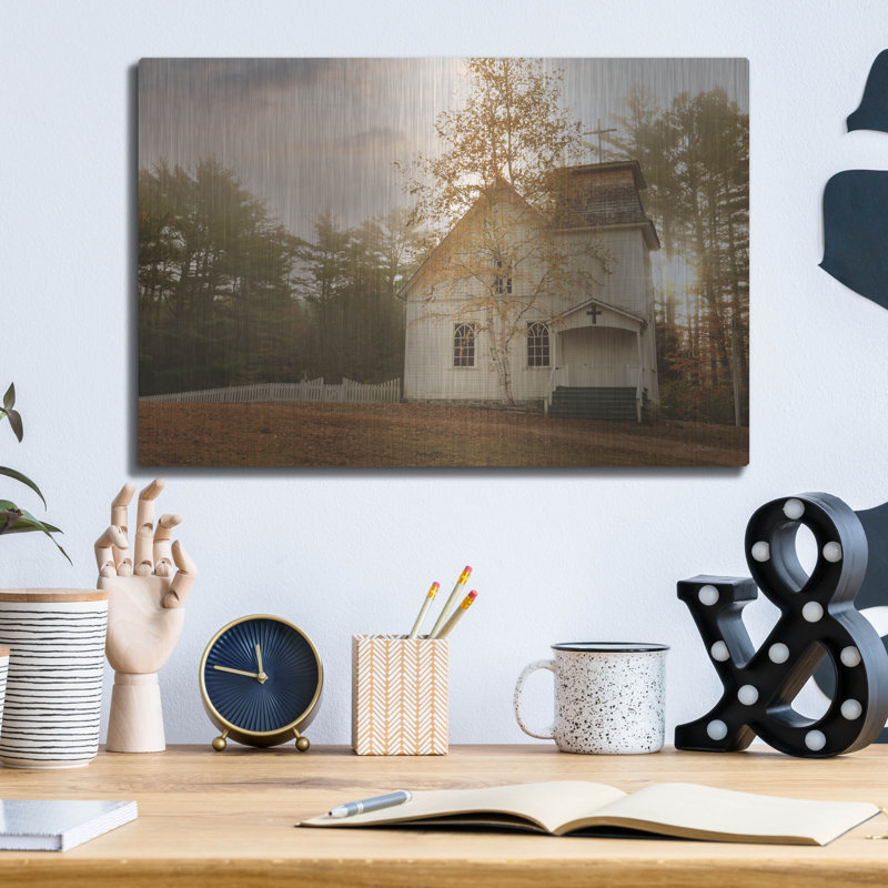 «Little White Church» par Lori Deiter, August Grove®, art mural en métal, 16 po x 12 po, H 12 po x l 16 po