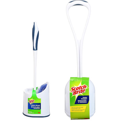 Ensemble de brosse de toilette et de piston Scotch Brite avec poignée ergonomique, panier de rangement pour le nettoyage de la salle de bain