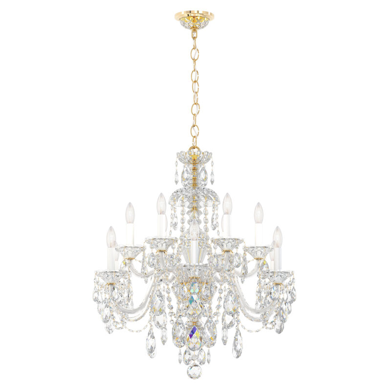 Sterling 12 - Light Glass Chandelier, Polished Silver, Swarovski Spectra, 220 V