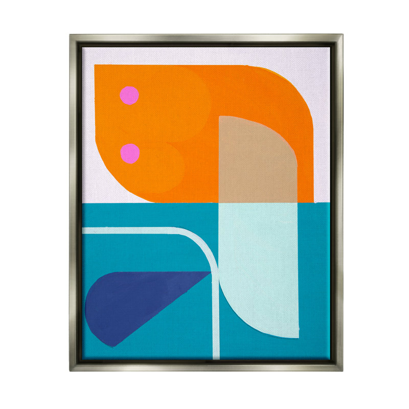Orange et bleu contemporain, impression sur bois encadrée, H 21 po x l 17 po x P 1,7 po, Cadre flottant gris lustré