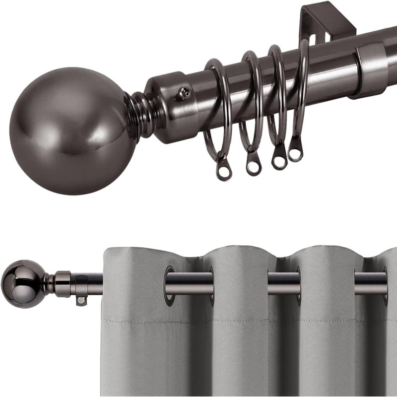 Adjustable 4.5cm Double Curtain Pole, Black Nickel, 5cm H x 300cm W x 2.5cm D