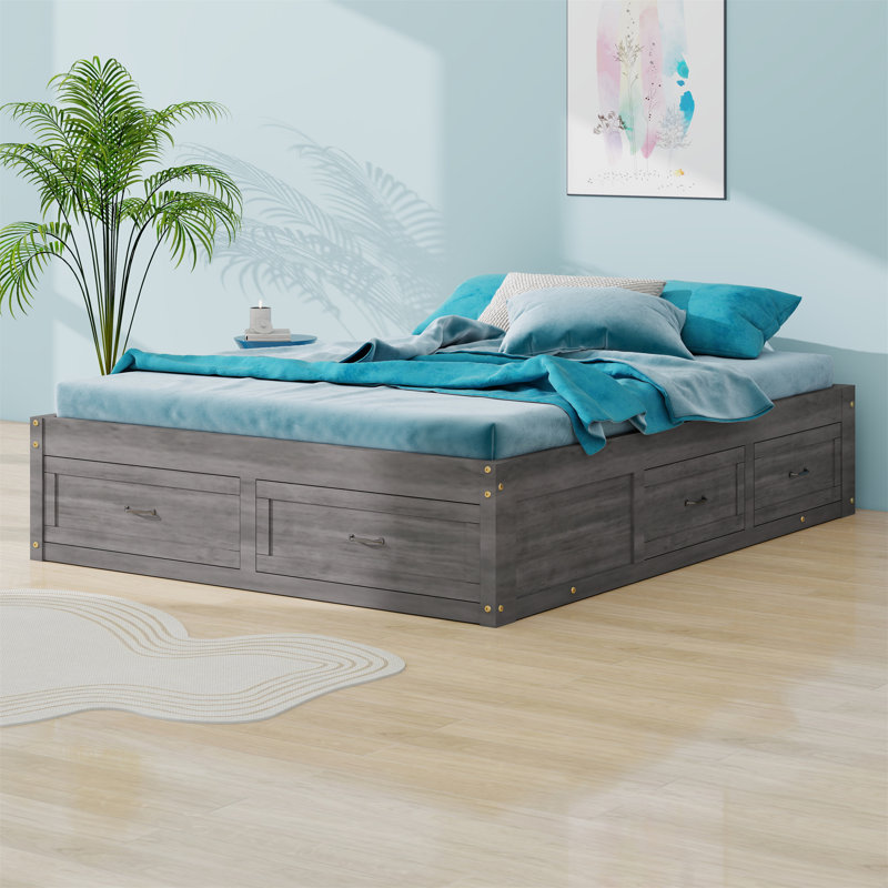 Lit plateforme avec 6 tiroirs de rangement, Grand, Gris antique