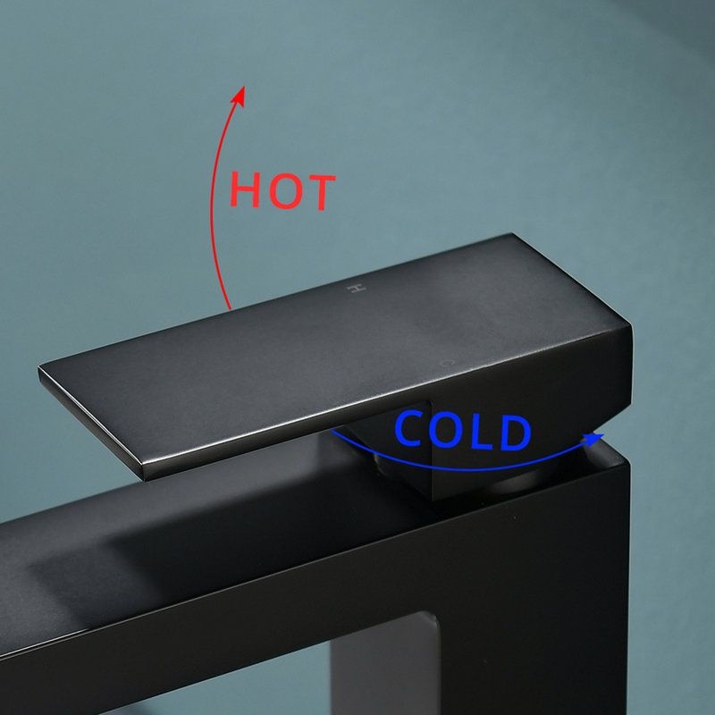 Robinet de lavabo noir mat avec mélange d'eau chaude et d'eau froide, robinet en céramique monté sur le comptoir, conception moderne pour salle de bain