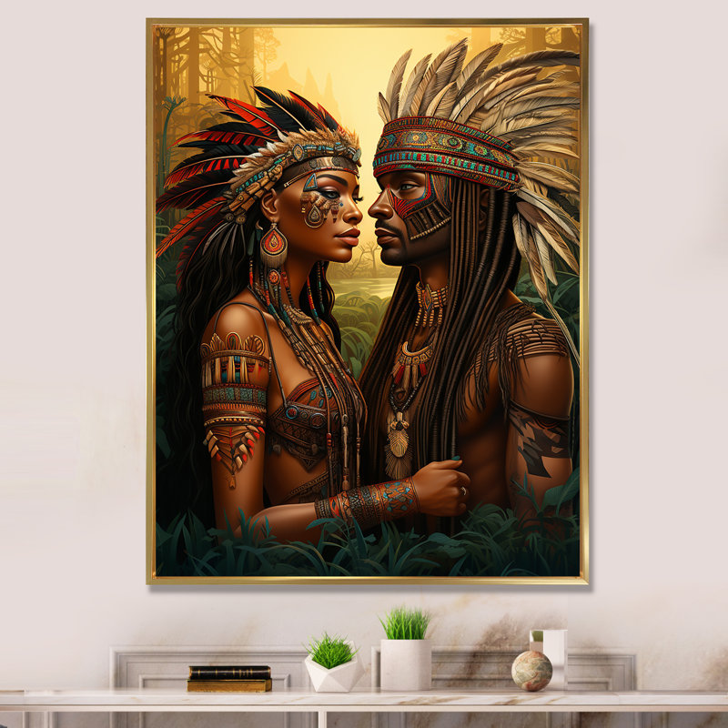 «Native Couple Celebrating Divine Love» sur toile, H 20 po x l 12 po x P 1 po, Cadre flottant doré