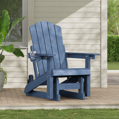 Fauteuil coulissant en PEHD Adirondack, fauteuil à bascule coulissant semblable au bois, fauteuil de foyer réglable à 3 positions avec porte-gobelet pour pelouse, terrasse et bord de piscine