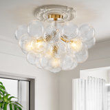 Semi - Flush Ceiling Light Fixtures, Clear Ribbed Texture Glass Balls Shade - 24" X 18"